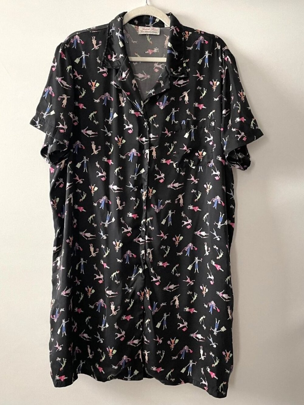 VTG Judith Hart Womens Black Playful All Over Novelty Print Sleep Dress Size XL